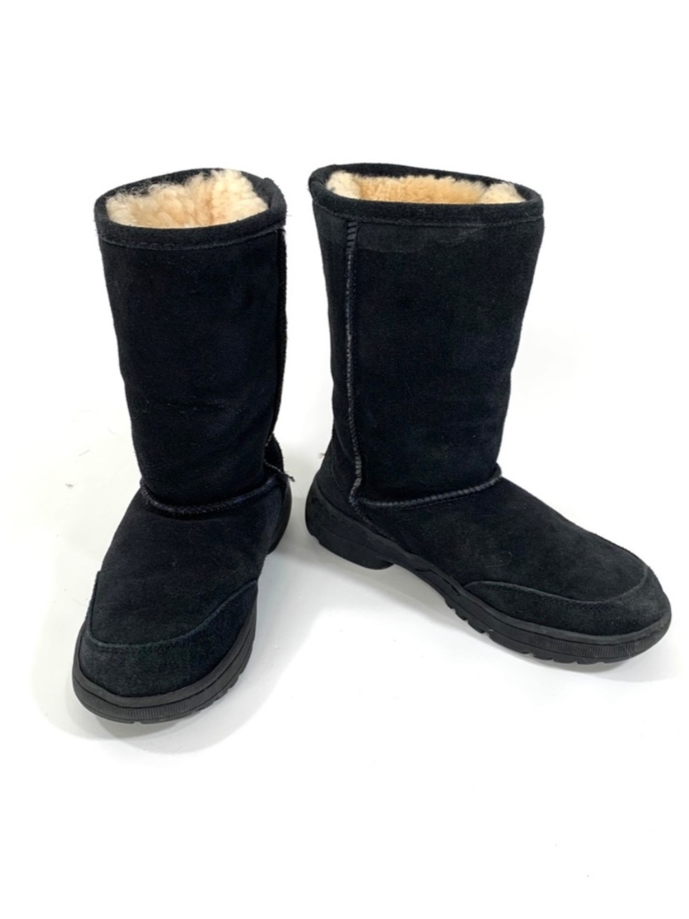 BearPaw Women’s Black Suede Tall Shearling Boots Size 7